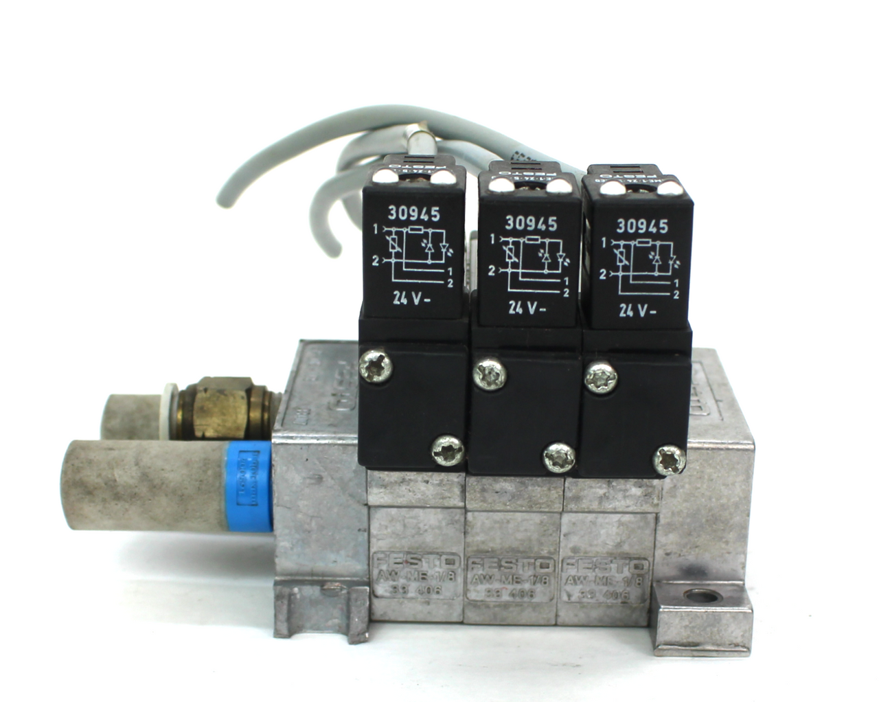 Festo EP-ME-1/8 w/ (3) MEH-5/2-5,0-B Solenoid Valve 8 bar