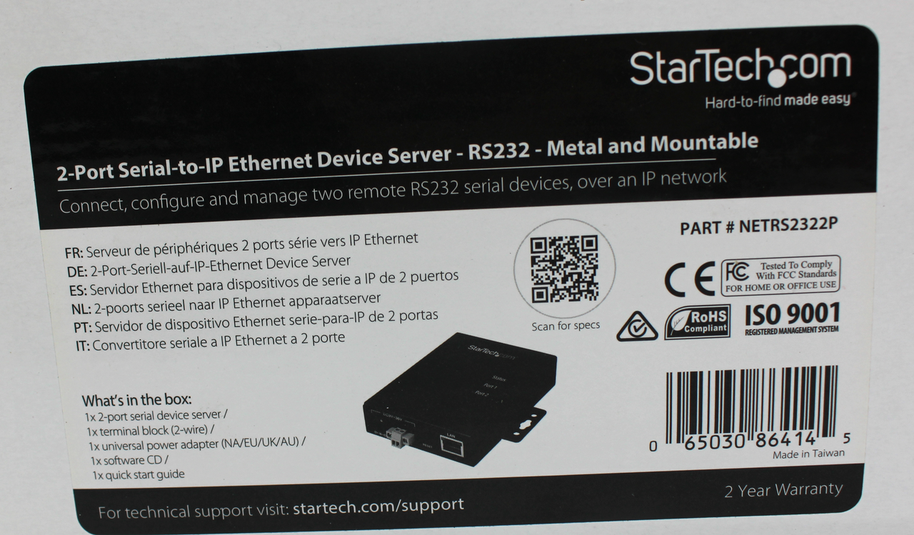 Star Tech NETRS2322P 2-Port Serial-to-IP Ethernet Device Server