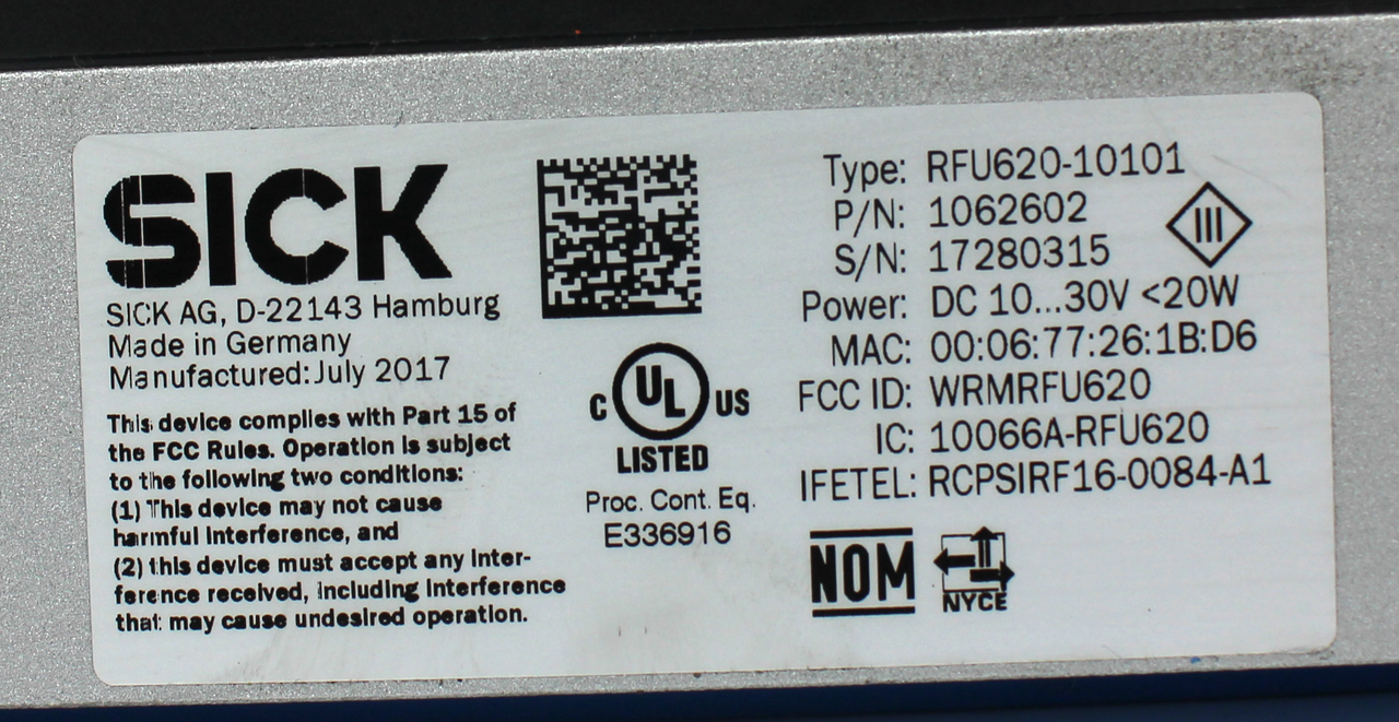 Sick RFU620-10101 Short Range Ultra High Frenquency Scanner, 10-30VDC