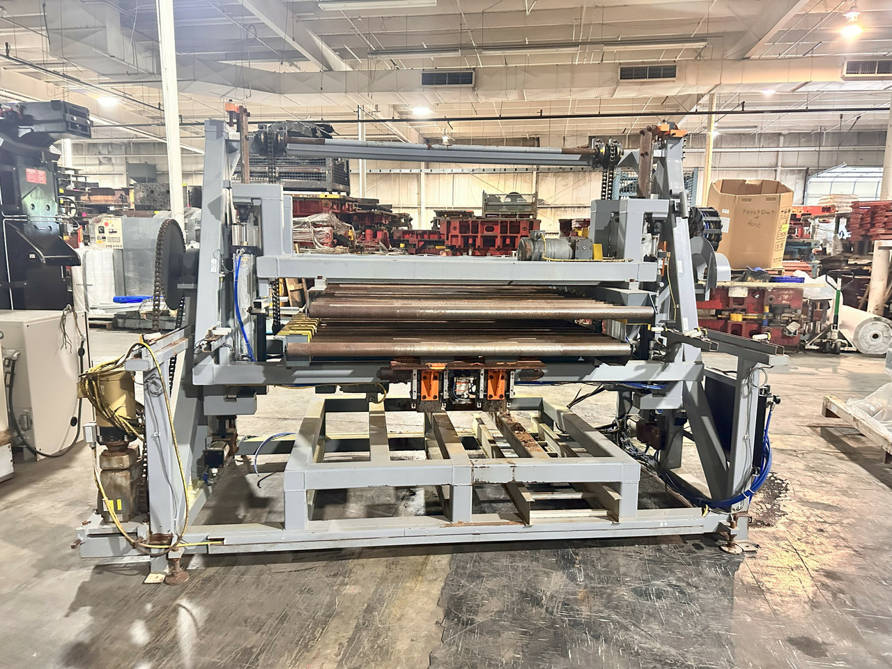 60" Wide Powered Material Rotator Panel Flipper with Powered Roller Conveyor