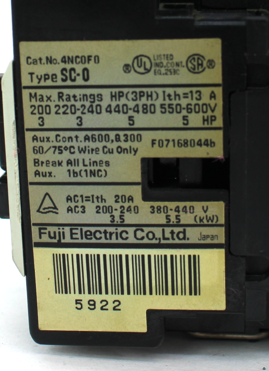 Fuji 4NC0F0, SC-0 Contactor, 3 Phase, 13A