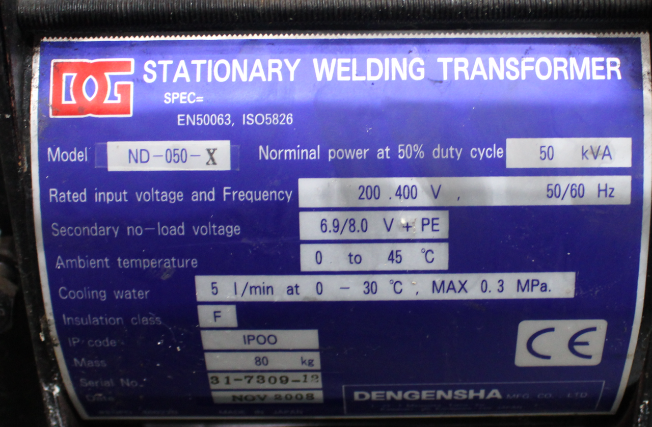 Dengensha ND-050-X Stationary Welding Transformer, 200/400V