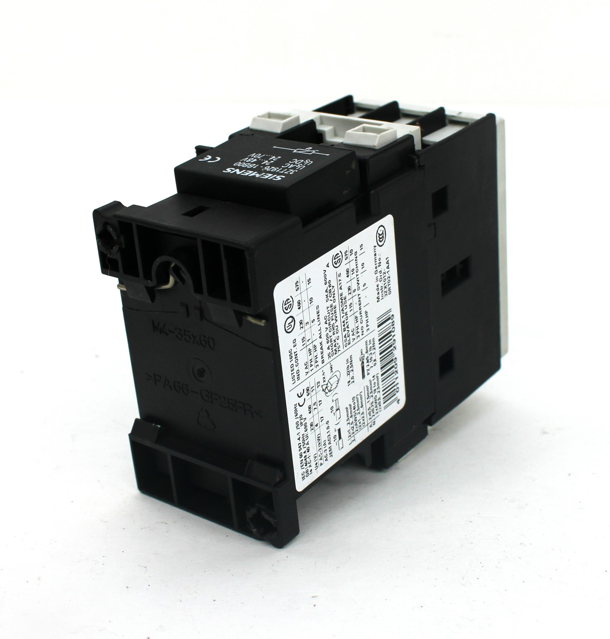 Siemens 3RT1025-1B..0 Contactor, 600 VAC, 35 Amps, 3 Pole