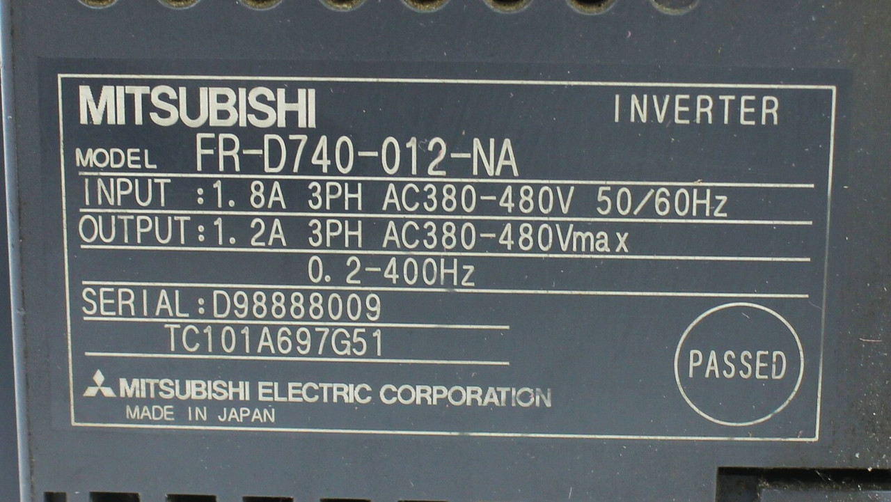 Mitsubishi FR-D740-012-NA Inverter AC Drive, 3 Phase, 380-480V Max
