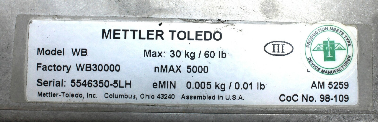 Mettler-Toledo WB 30lb Stainless Steel Top Scale 12"x 12" w/ 445-RD Scale Head