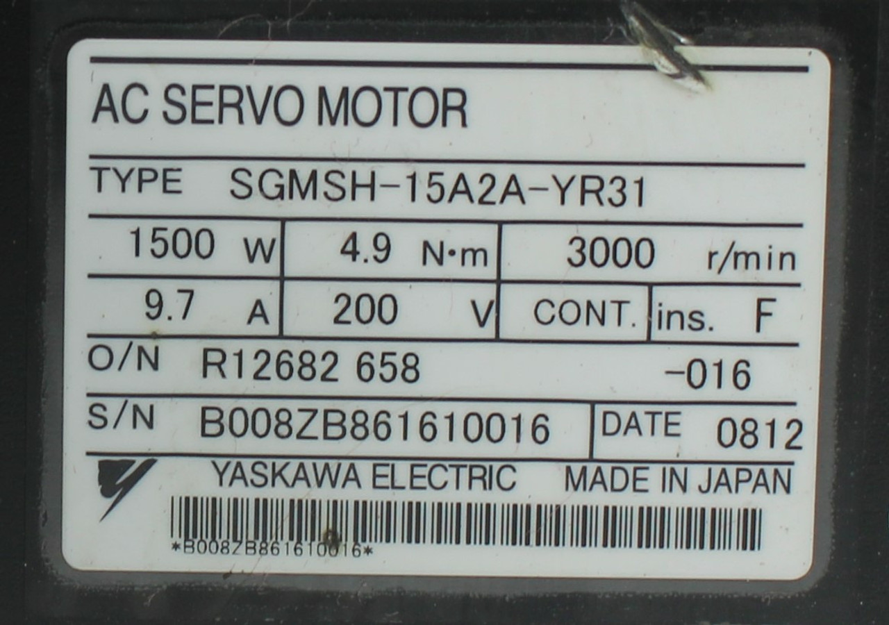 Yaskawa Electric SGMSH-15A2A-YR31 AC Servo Motor 1500W 200V 9.7A