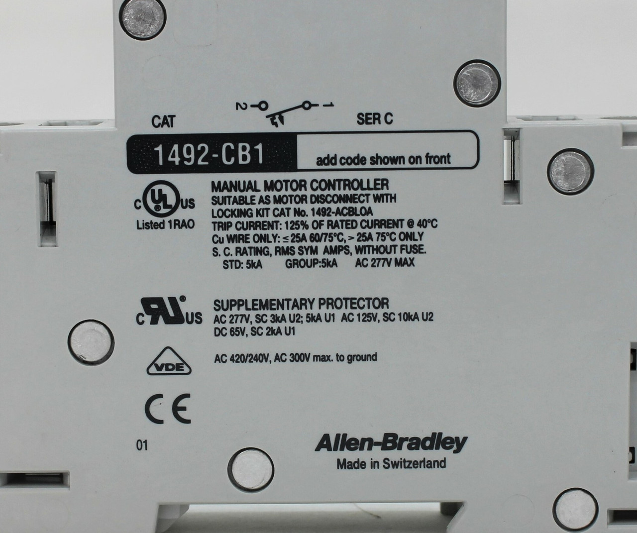 Allen Bradley 1492-CB1 H060 Circuit Breaker 6A 3/4 HP