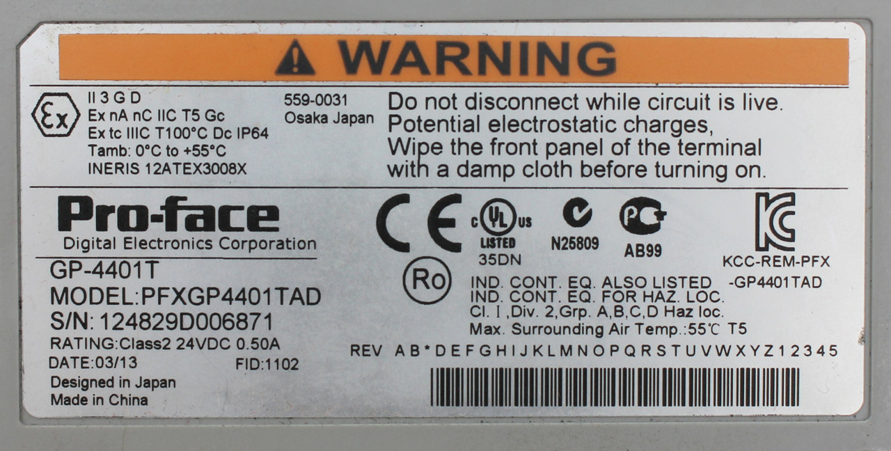 Proface PFXGP4401TAD Touch Screen Panel 24VDC (SCRATCH ON SCREEN)