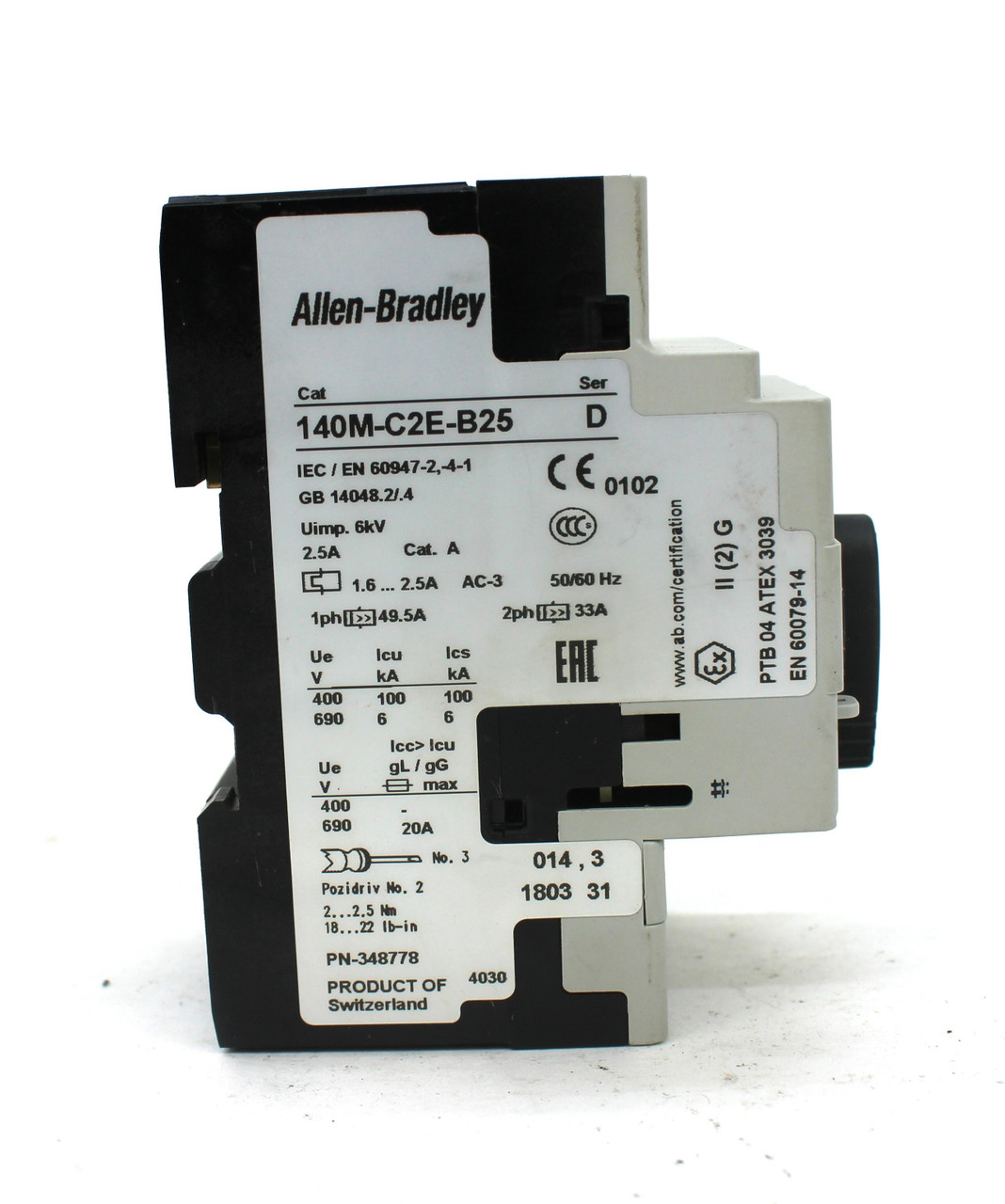 Allen Bradley 140M-C2E-B25 Manual Motor Starter Ser.D, 2.5A