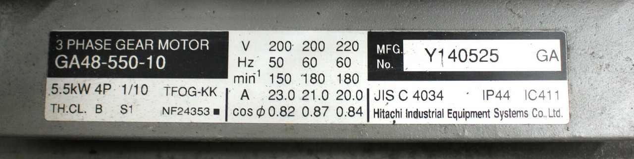 Hitachi GA48-550-10 Gear Motor, 5.5kW