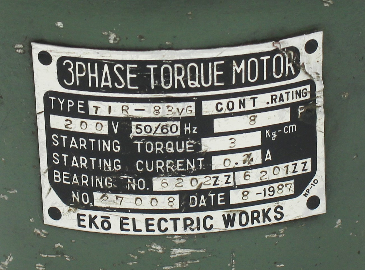 EKo TIR-83VG 3PH Torque Motor W/ Nissei GTR GLM-18 Gear