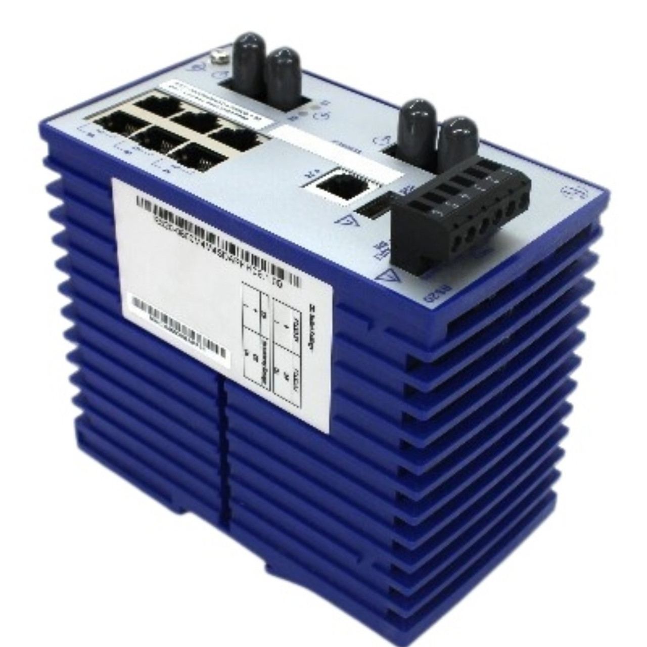 Hirschmann RS20-0800M4M4SDAP Industrial Ethernet Switch 8-Port with Blue Heat Sink Housing and Terminal Connectors