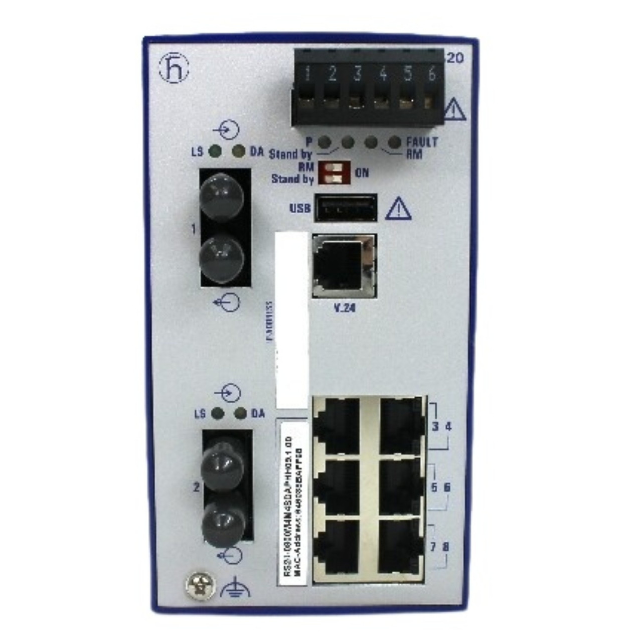 Hirschmann RS20-0800M4M4SDAP Managed Ethernet Switch 8-Port RJ45 Rail Mount Industrial Network Switch Front View