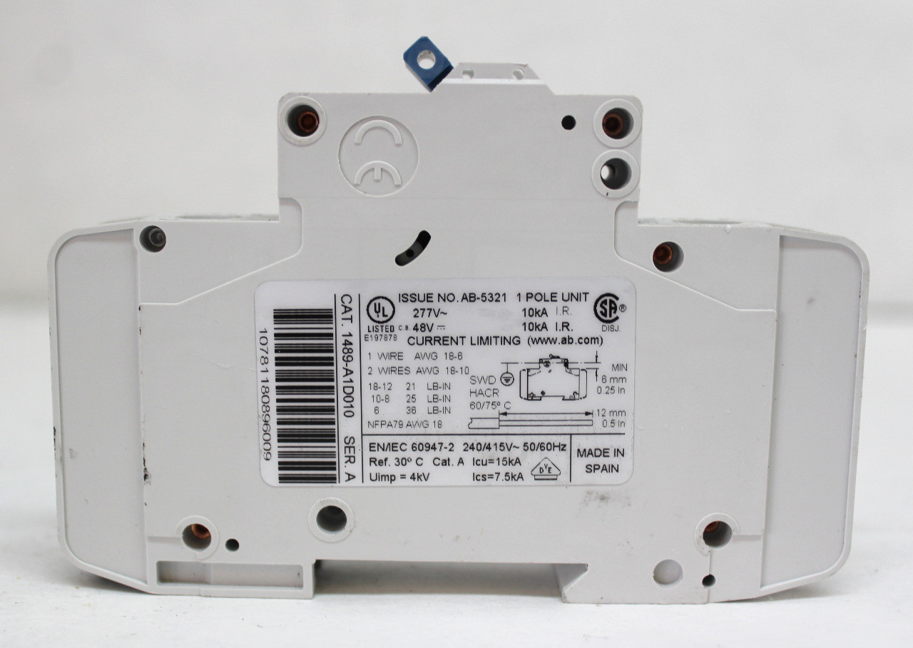 Allen Bradley 1489-A1D010 Circuit Breaker  1A, 277V, 1 Pole