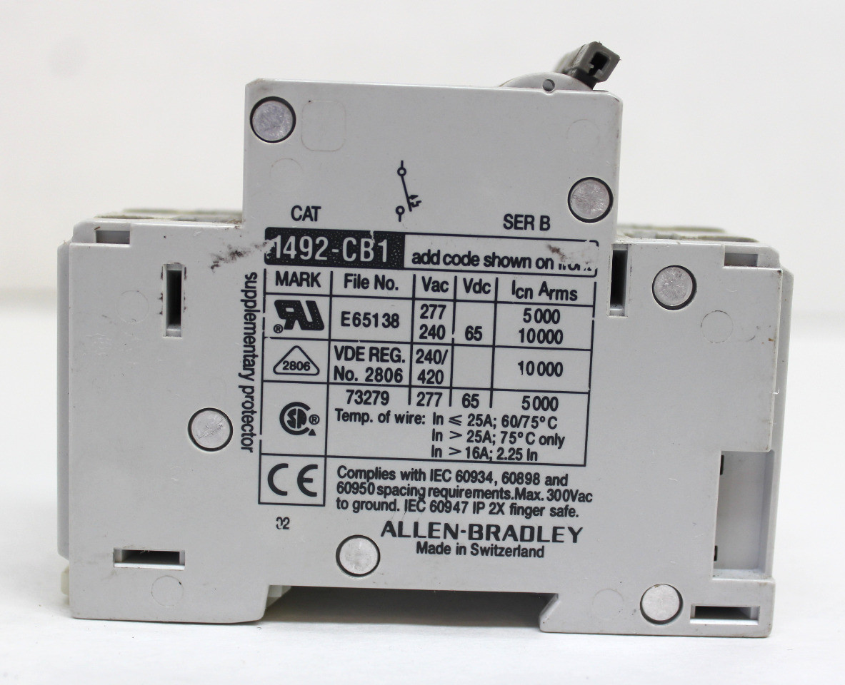 Allen Bradley 1492-CB1G010 Ser. B Circuit Breaker 1 Pole 1 Amp 277 V w/1492-ACB Ser. B