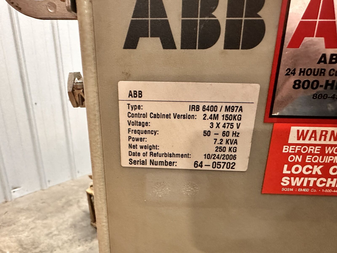 ABB IRB6400 - 2.4m Robot 150Kg Payload, S4C M97A Control System Teach Pendant