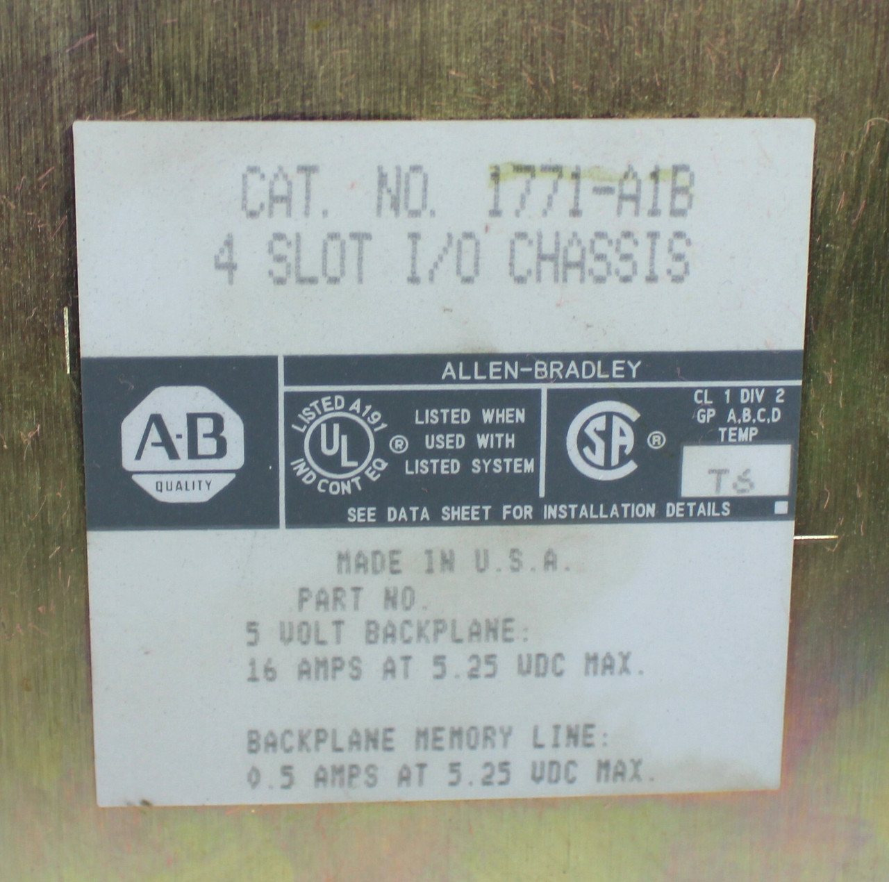 Allen Bradley 1771-A1B 4-Slot I/O Chassis w/ PLC-5/30 Programmable Controller & 3 Modules