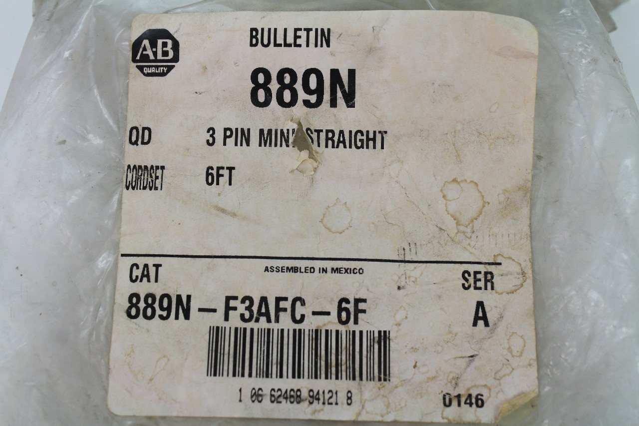Allen-Bradley 889N-F3AFC-6F 3 Pin Ministraight Cordset Used