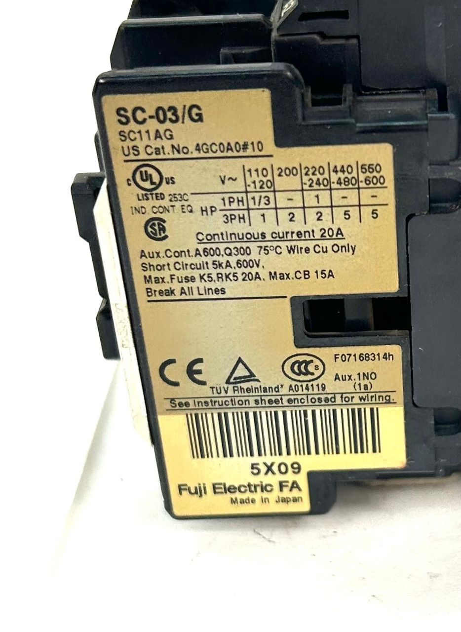 Fuji Electric SC-03/G SC11AG Motor Starter 24VDC Coil Voltage