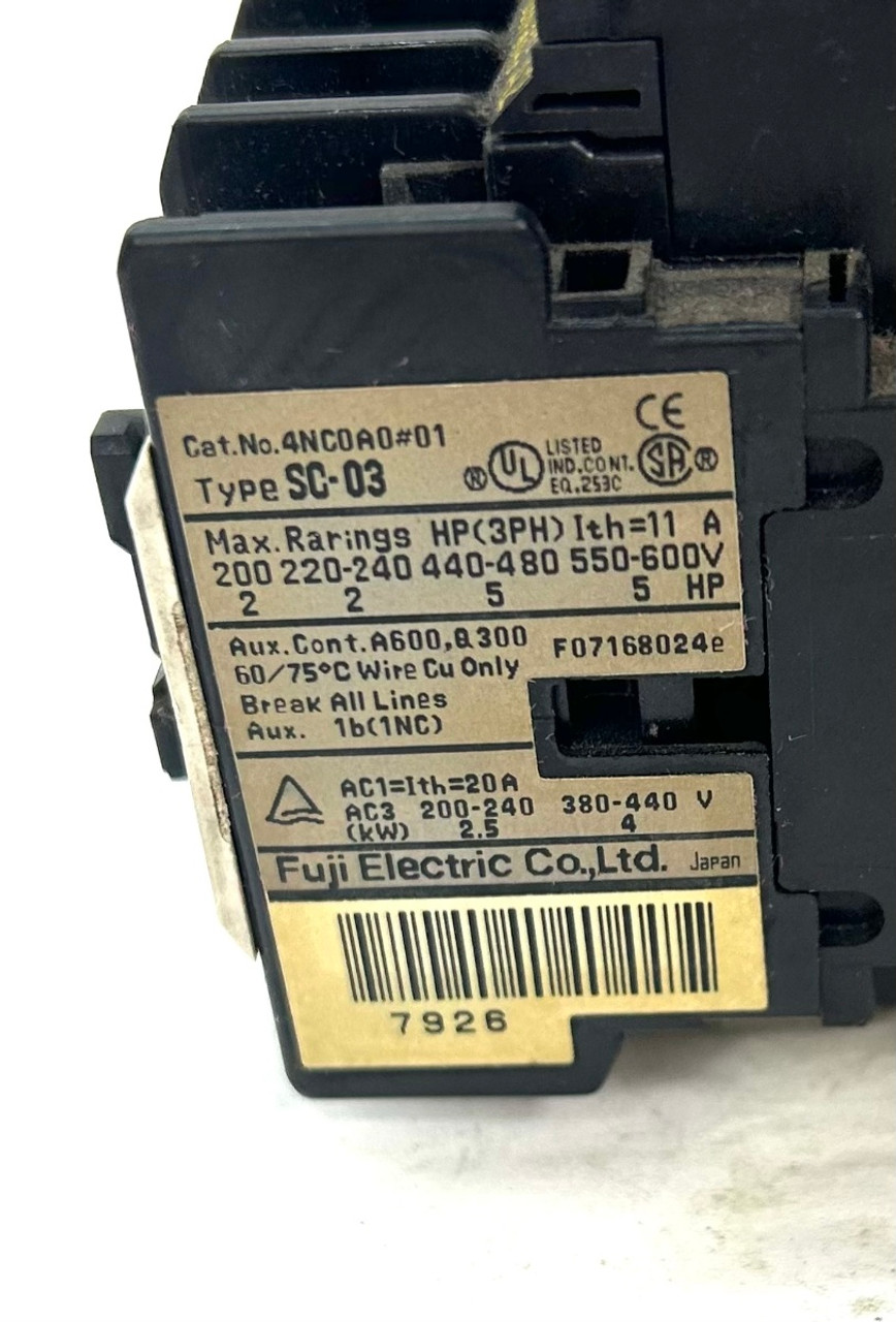 Fuji Electric SC-03 4NC0A0 Motor Starter 200-220 Coil Voltage
