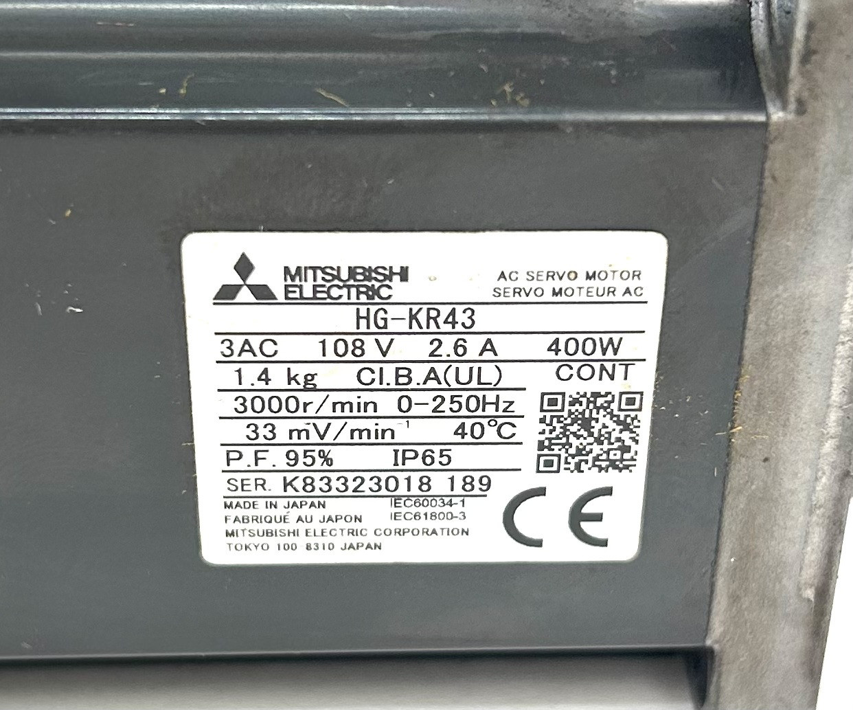 Mitsubishi HG-KR43 AC Servo Motor, 108V