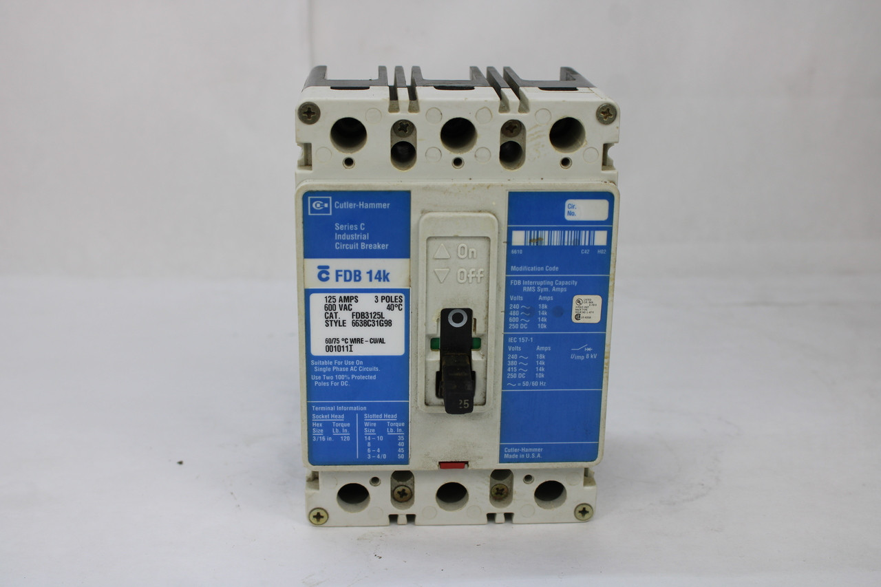 Cutler-Hammer  FDB3125L 14K  600V 125A  Ser.C Feed Thru Circuit Breaker