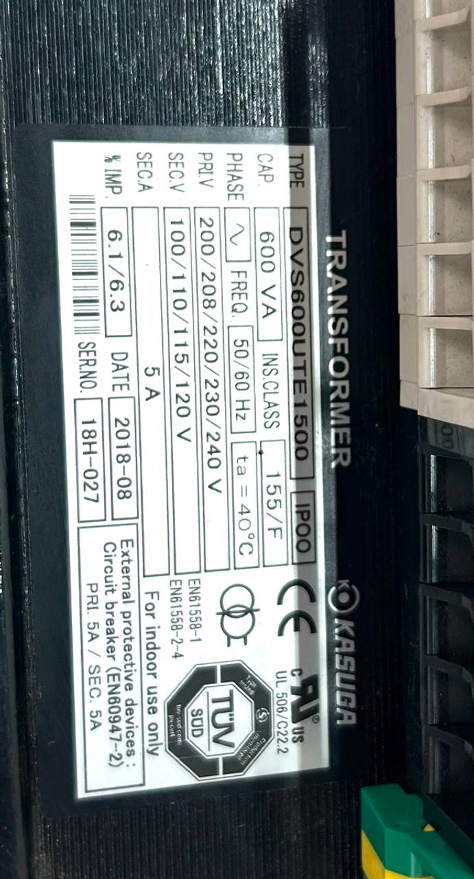 Kasuga DVS600UTE1500 Transformer, 600VA