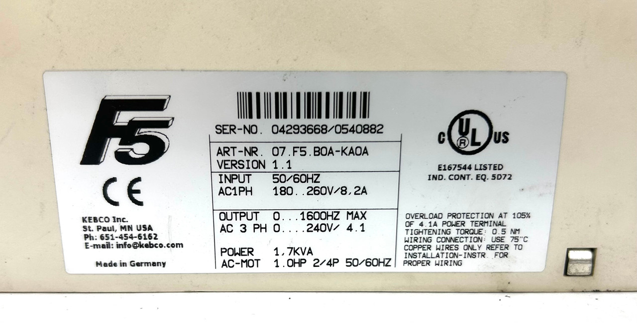 KEBCO 07. F5.B0A-KA0A Inverter, 1.7KVA