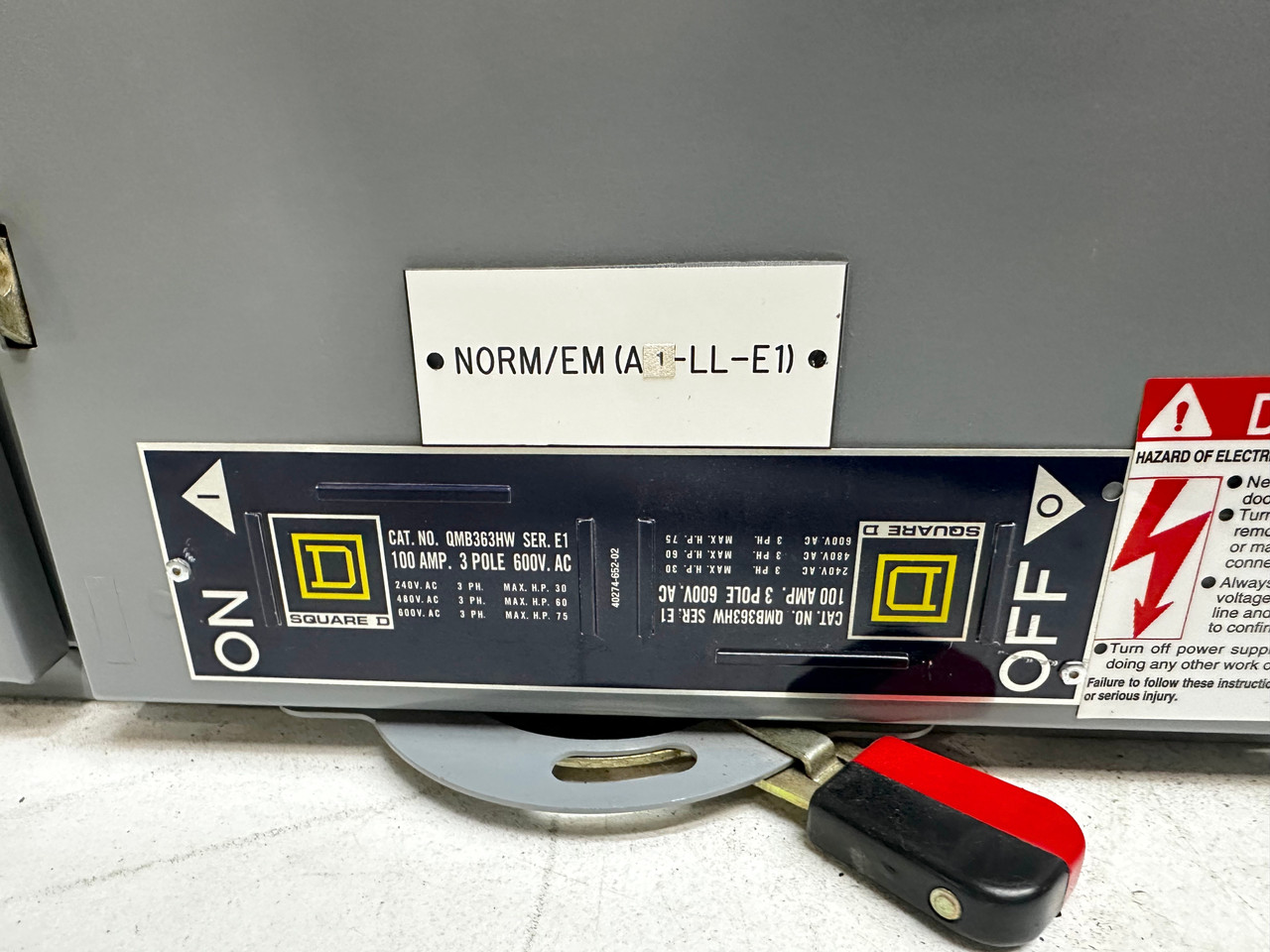 Square D QMB363HW 100 Amp Fusible Panelboard Switch 3P 600 VAC