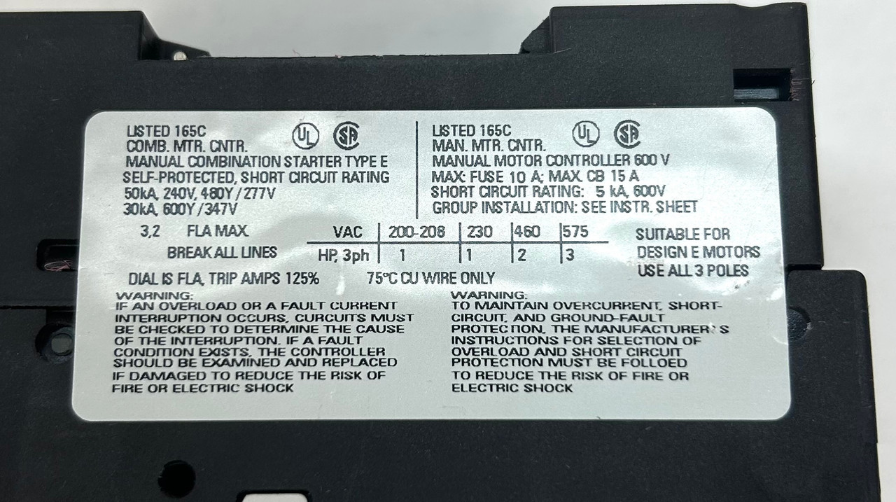 Siemens 3RV1021-1DA10 Circuit Breaker, 2.2-3.2A