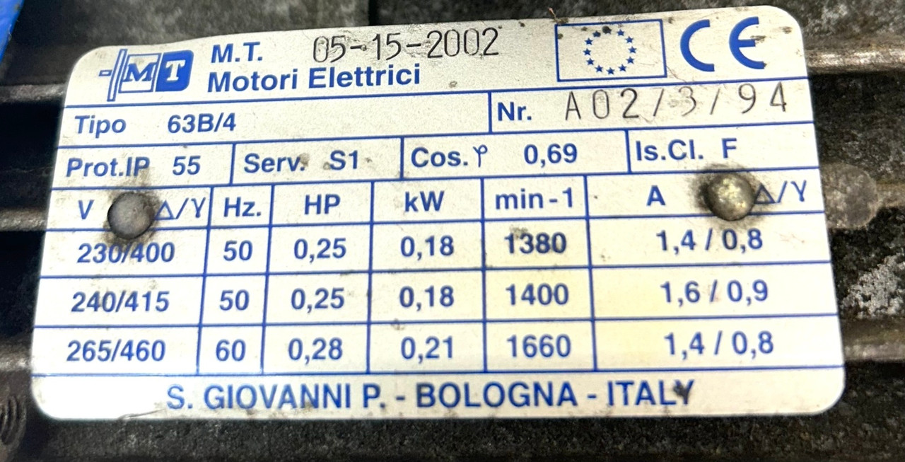 Motori Elettrici 63B/4 Electric Motor w/ Gear Box