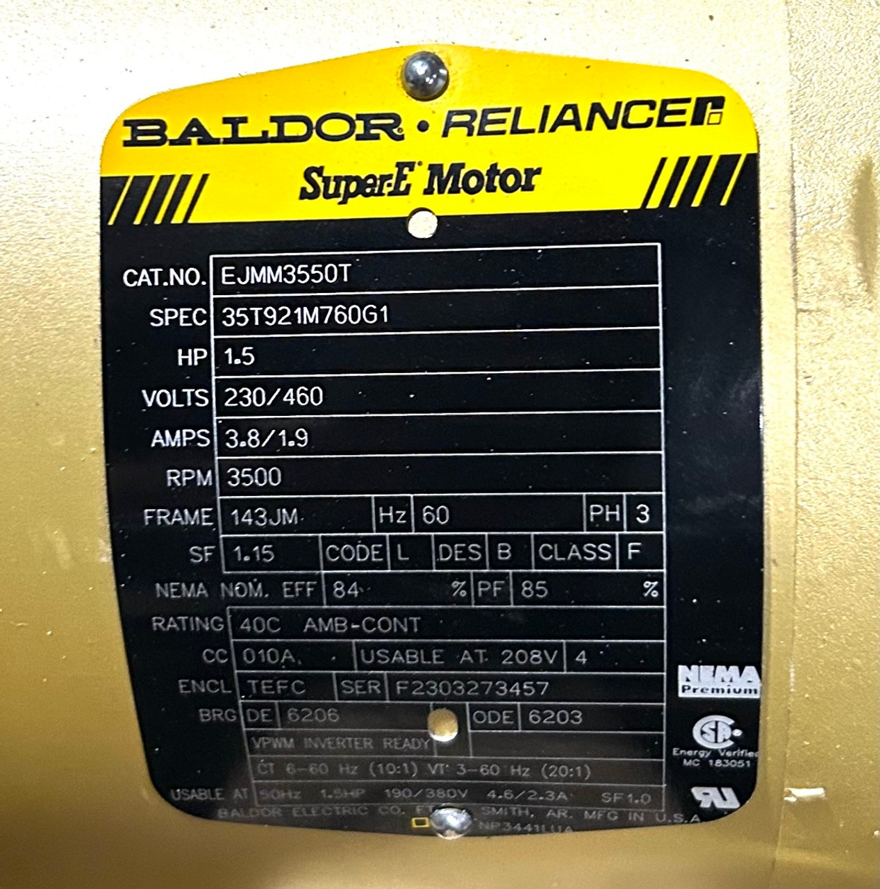 Baldor EJMM3550T Electric Motor w/ Goulds 52AI1F9D0, 3656LH Water Pump
