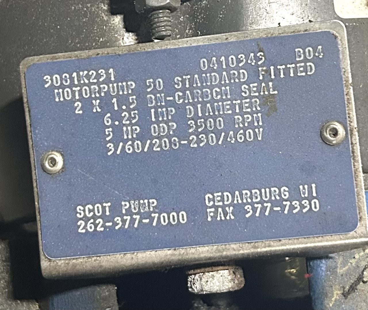 Scot Pump 3081K231 Motor Pump 50 Standard Fitted w/ U.S. Electric Motor