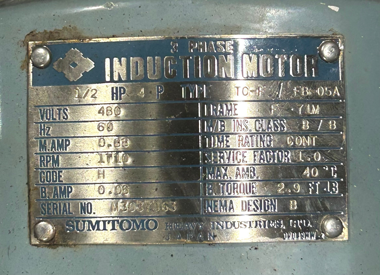 Sumitomo HM05-210 Cyclo Drive 0.4kw w/ TC-F/FB05A Induction