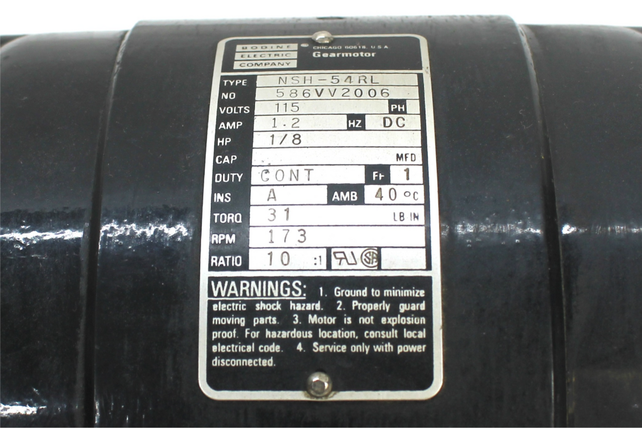 Bodine NSH-54RL Gearmotor 1/8HP