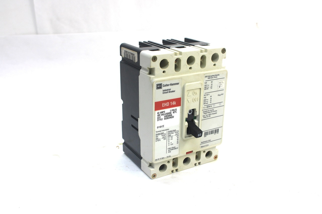 Cutler-Hammer EHD3060L Circuit Breaker 60A, 3POLES, 480VAC, 250VDC