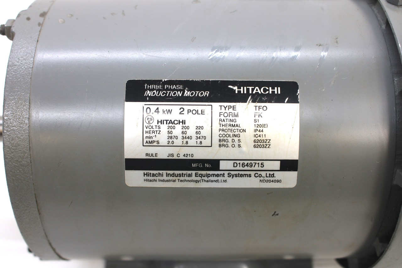 3-PHASE INDUCTION MOTOR 200v モーター Hitachi Three Phase Induction Motor 0.75kW, TFO-K 4P, 200-220V