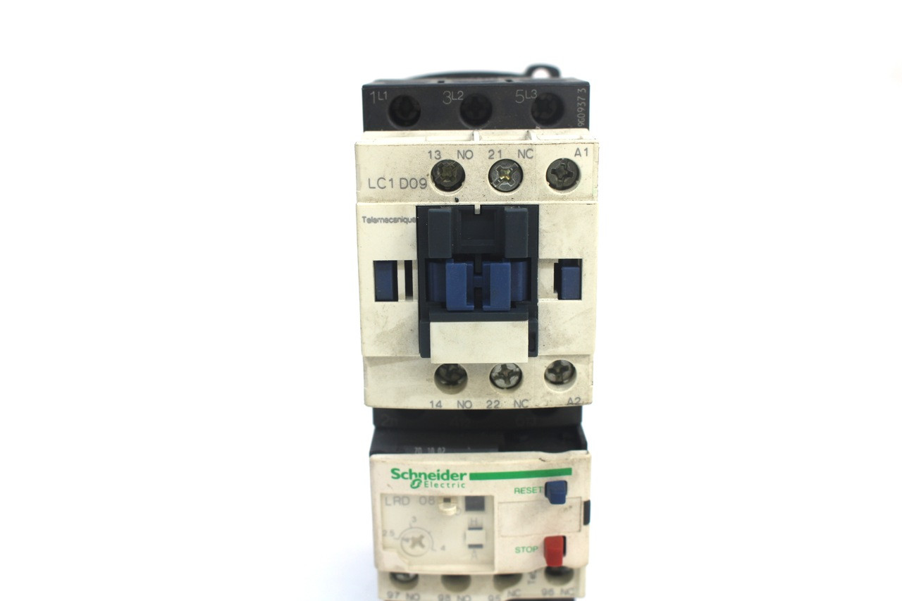 Schneider Electric  LC1 D09 Contactor w/ LRD 08 Thermal Overload Relay Schneider Electric  LC1 D09 Contactor w/ LRD 08 Thermal Overload Relay