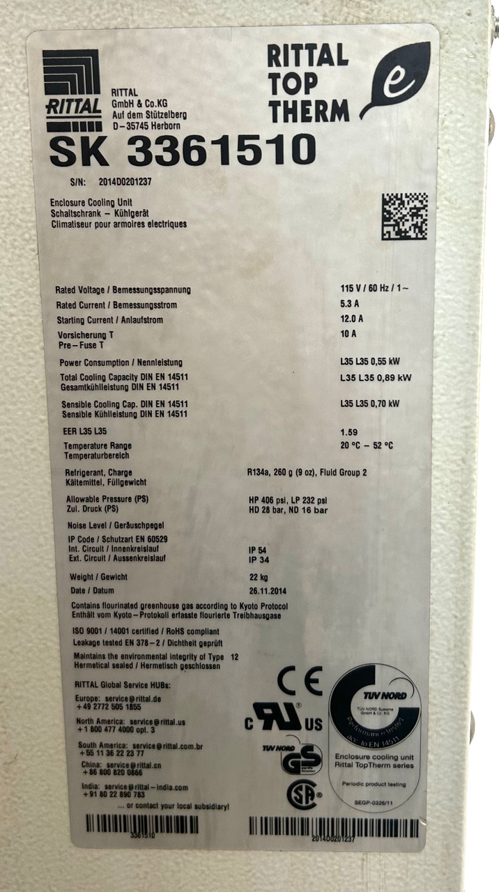 Rittal SK3361510 Enclosure Cooling Unit, 115V