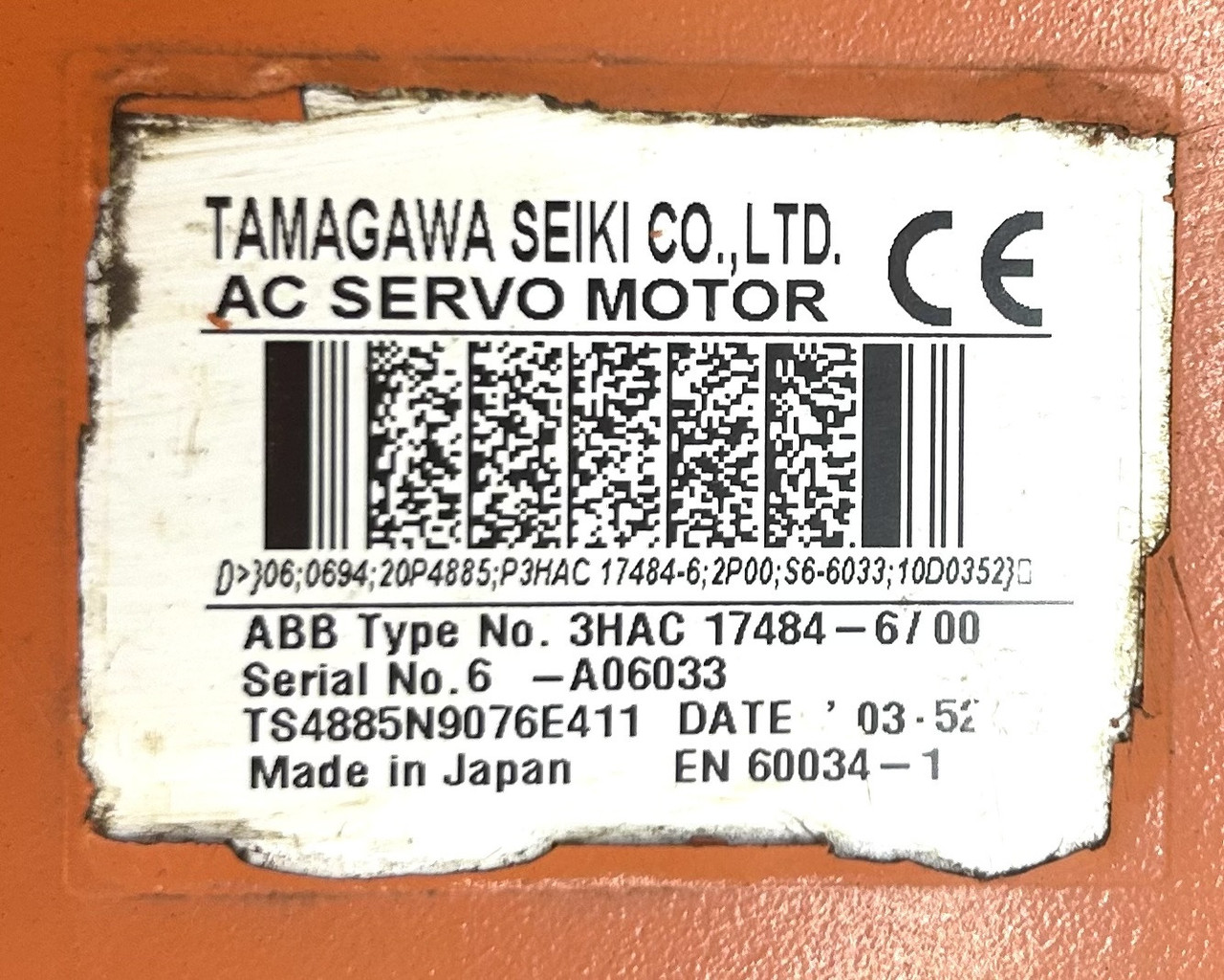 Tamagawa Seiki 3HAC 17484-6/00 AC Servo Motor