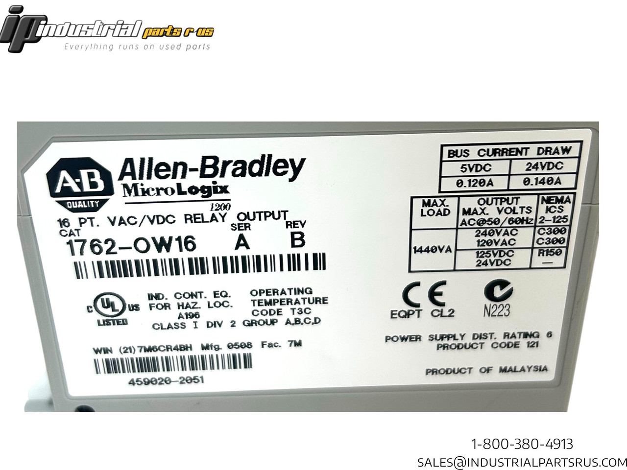 Allen Bradley 1762-OW16 MicroLogix 1200 16 Point Relay Output, Ser.A