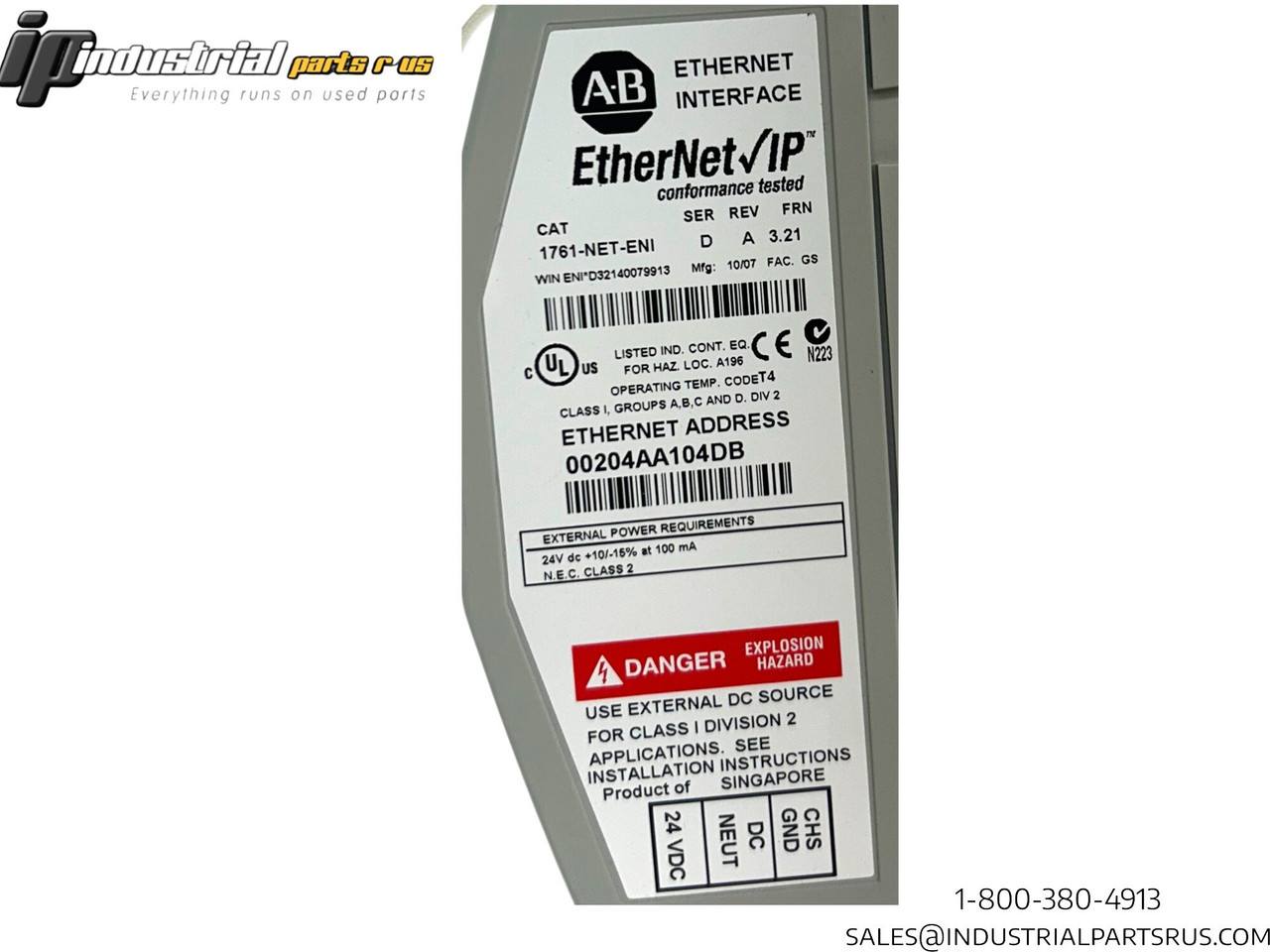 Allen Bradley 1761-NET-ENI Ethernet Interface, Ser.D, Rev.A, FRN 3.21