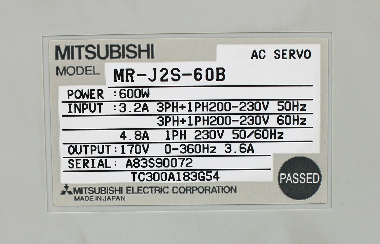 Mitsubishi MR-J2S-60B AC Servo Drive, 600W