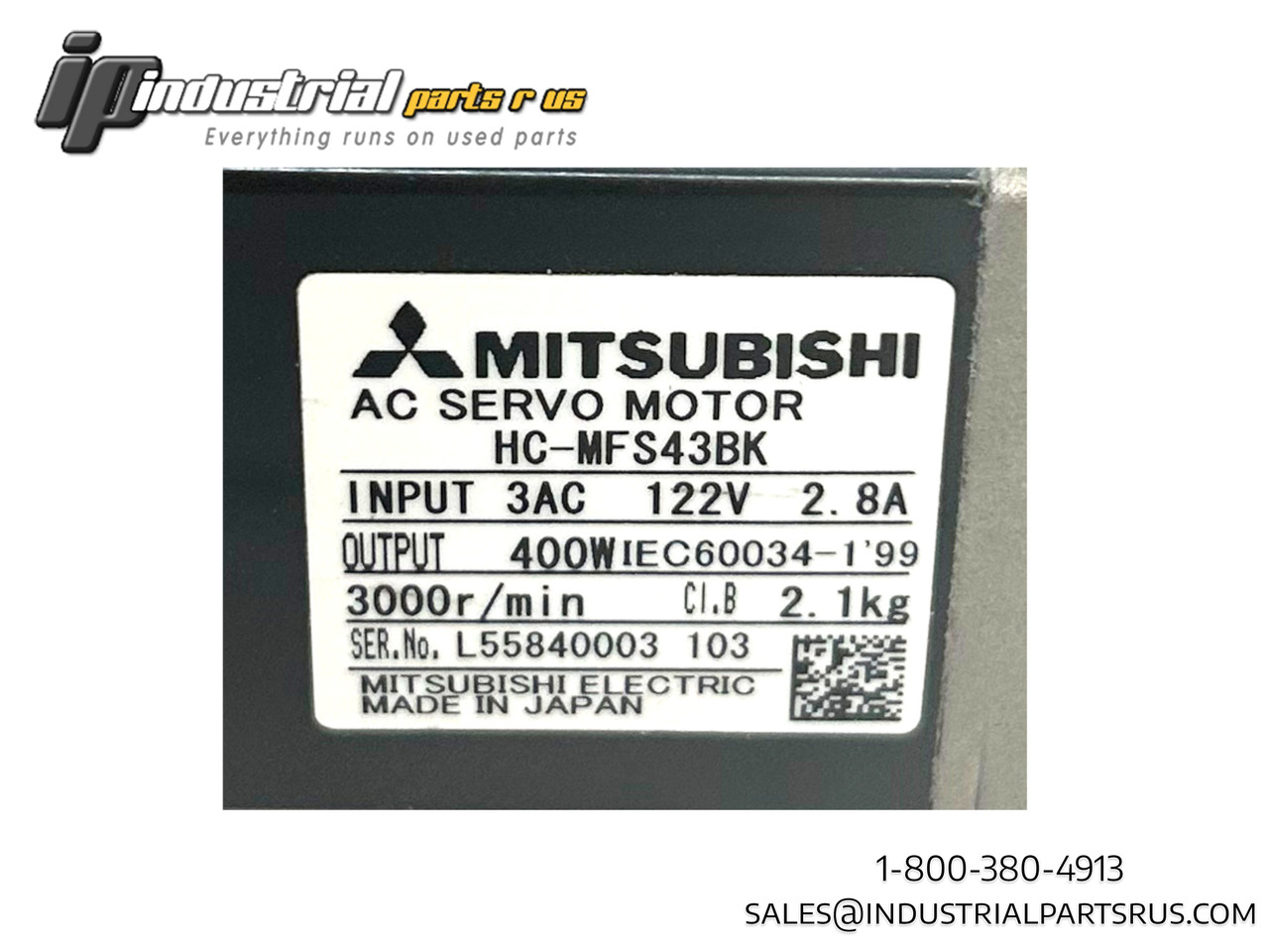 Mitsubishi HC-MFS43BK AC Servo Motor, 400W, 2.8A