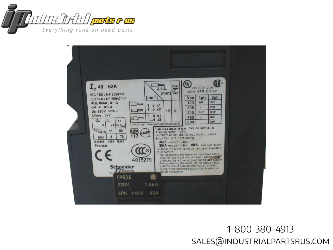 Telemecanique GV3ME63 Motor Starter Circuit Breaker 40-63A 3-Pole