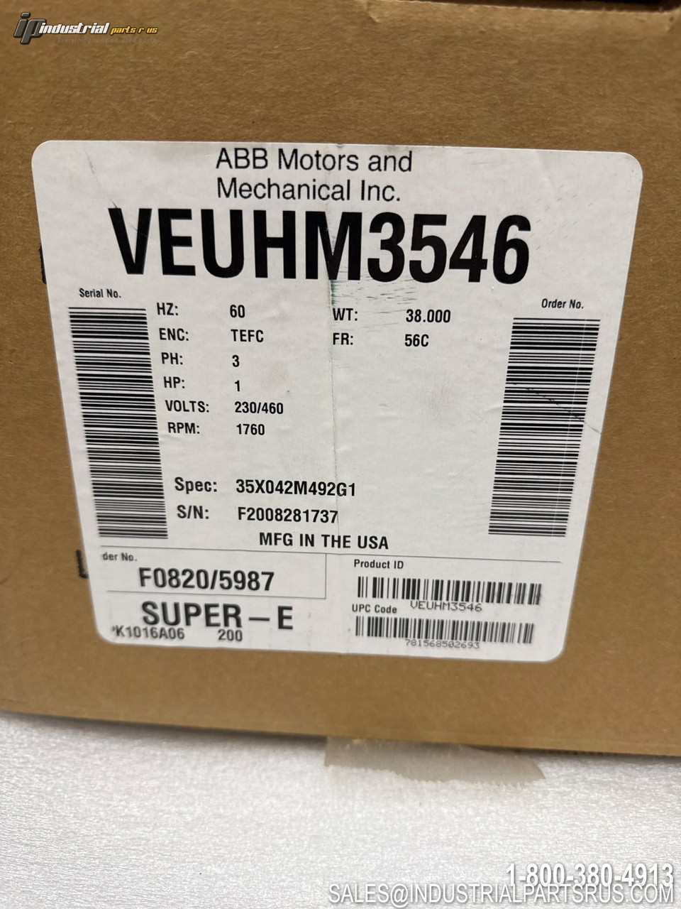 Baldor VEUHM3546 AC Motor 1HP 3Ph 1770RPM 56C TEFC 230/460V Electric Motor