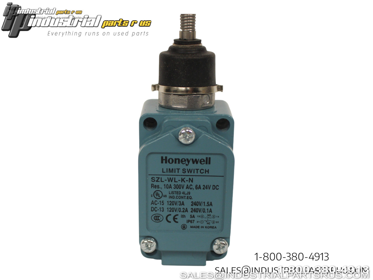 Honeywell SZL-WL-K-N Limit Switch with threaded plunger actuator and mounting holes front view