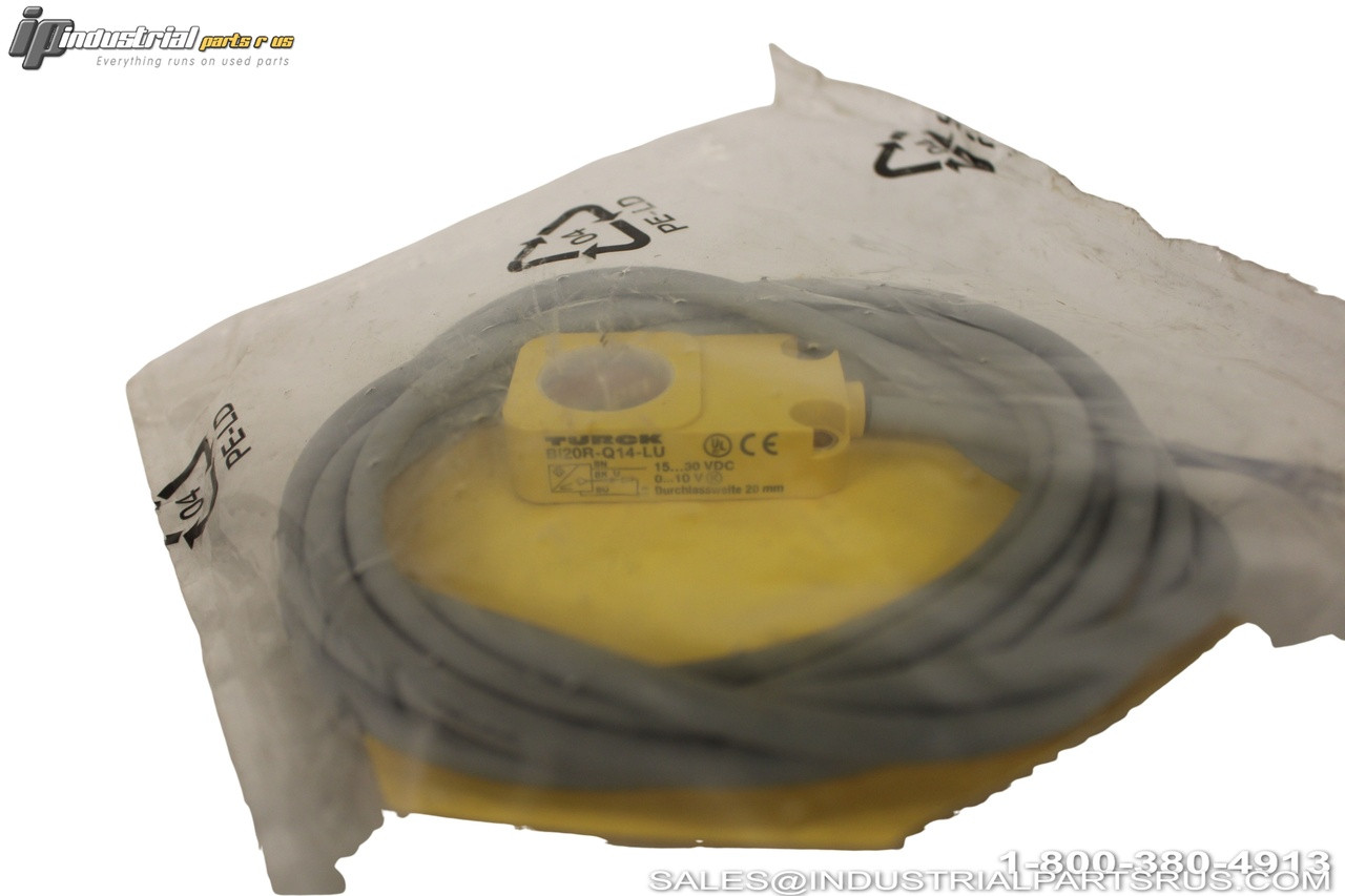 Turck Bi20r-q14-lu Inductive Proximity Sensor Yellow Housing Gray Cable M12 Connector 20mm Sensing Distance