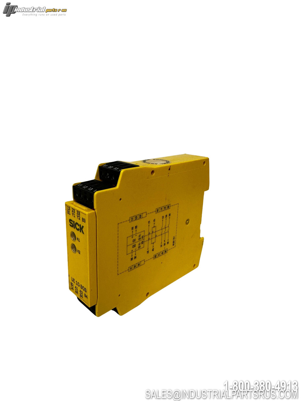 SICK UE10-30S3D0 Safety Relay Module Yellow DIN Rail Mount with Terminal Connections and Status LEDs