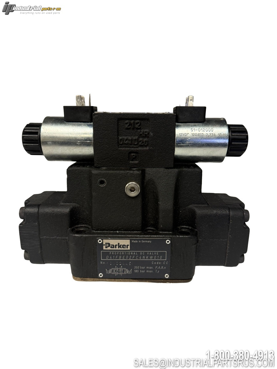 Parker D41FBE02FC4NKW010 Proportional DC Valve with Solenoid Coils and Mounting Base 350 Bar Max Pressure